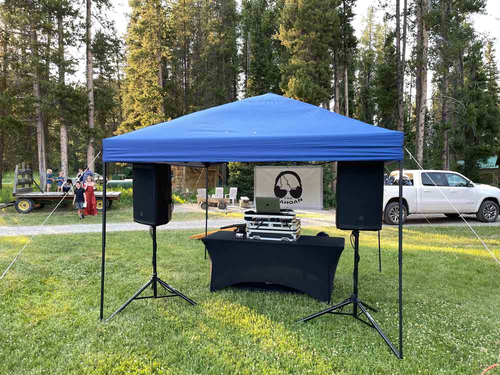 My DJ setup at the Bar Y Ranch Rackow Wedding in Wyoming