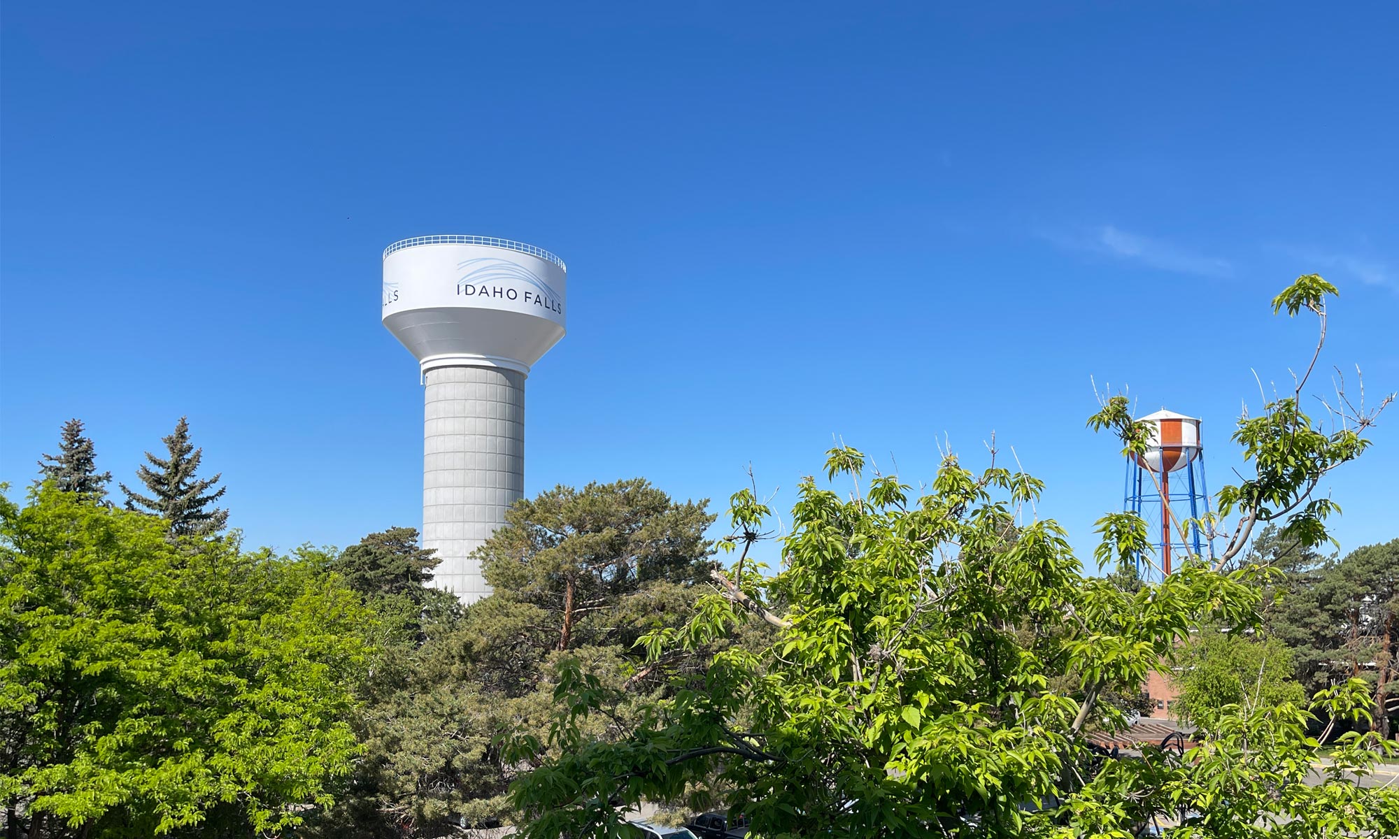 View of the old and new Idaho Falls Water Towers