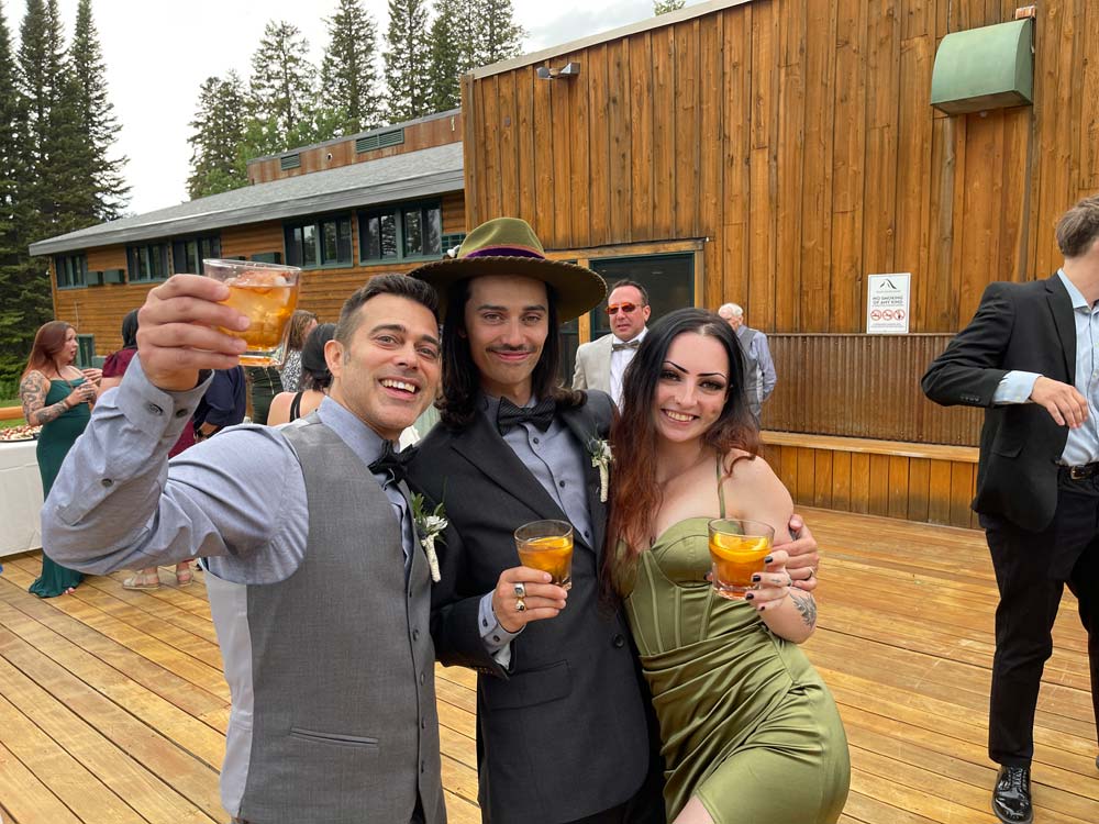 Dana and Chandler's cocktail hour at Grand Targhee Resort in Alta, W