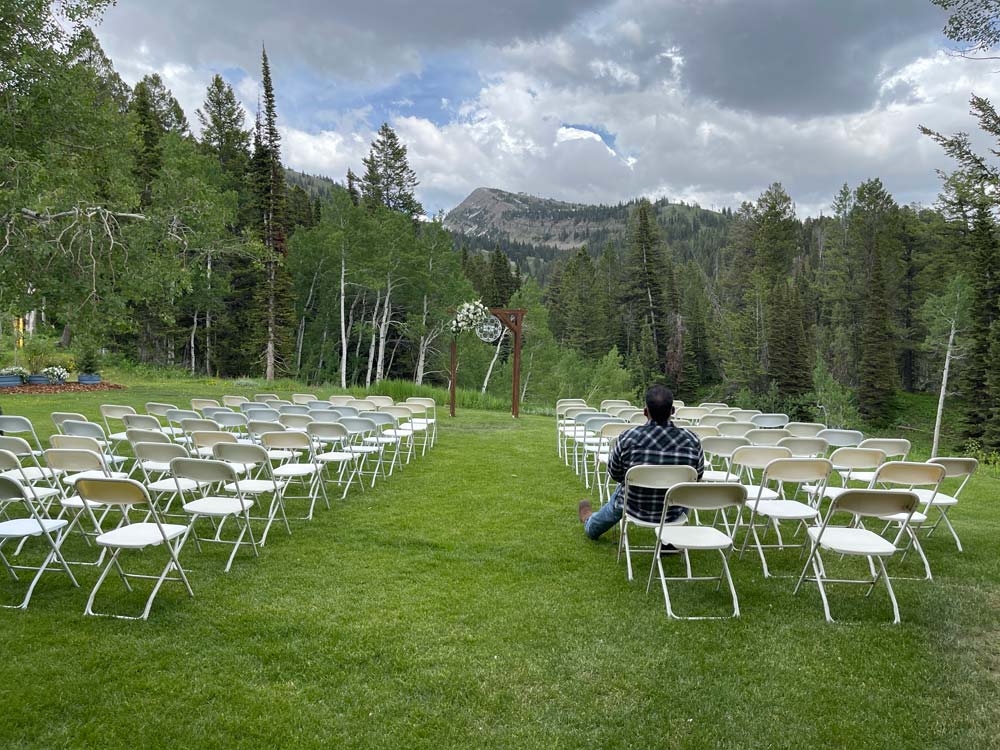The ceremony setup at Dana and Chandler's wedding at Grand Targhee Resort